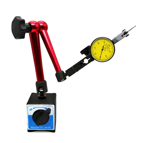 350mm Universal Dial Indicator With Magnetic Stand Base, 0-0.8mm Range, 0.01mm Resolution, Test Comparator Kit For Motorcycle Repair, Machining, Precision Alignment, Runout And Flatness Checks, red magnetic stand