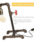 Old School Industrial Steam Punk Table Lamp With Red Valve, Rustic Bronze Pipe Desk Light, Rotary Switch.
