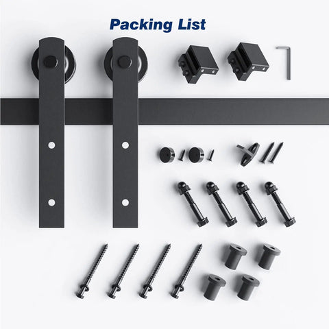 5 Ft Sliding Barn Door Hardware Track Kit With Straight Pulley For Quiet Glide And Easy Install For 26 To 30 Inch Wide Single Doors Heavy Duty Steel With Black Powder Coat And Ball Bearing Rollers components layout