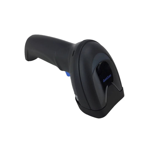 QD2590 Handheld Corded Barcode Scanner Kit for 1D, 2D, and Postal Codes, IP52 Black, side view showing handheld grip