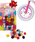 Colorful Spoke Beads For Kids Bikes 30 Pcs Spokies Snap On Beads on display with bike wheel showing beads attached.