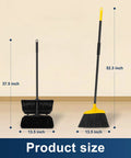 Indoor Outdoor Heavy Duty Broom And Dustpan Set With Upright Plastic Dust Pan And Two Brooms, 13.5 Inch Wide Dustpan With Lid
