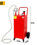 Red 30 Gallon Gas Caddy With Pump On Four Wheels, Ready To Roll Portable Fuel Tank for Boat, ATV, Car, Motorcycle, UTV, with Siphon Pump