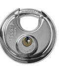 Five Pack Disc Padlocks Keyed Alike, Two And Three Quarters Inch Wide Stainless Steel 304 Round Locks With Brass Keys
