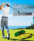 Golf Swing Training Resistance Band Set for Home Practice with a golfer swinging club on a scenic course