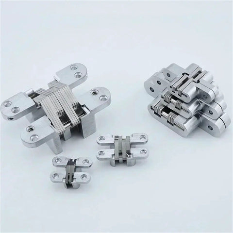 Premium Tough As Nails Heavy Duty Concealed Door Hinge, stainless steel, showing multiple designs and sizes for furniture use.