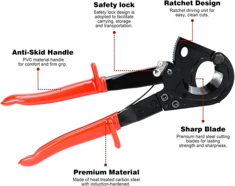 Pro Grade Battery Cable Lug Crimping Tool Kit for AWG Ten to One Zero Wires with ergonomic red anti-skid handles.