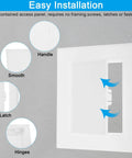 Solid Core 4x4 Inch Removable Hinged Access Panel, 2 Pack ABS Plastic Drywall Hole Cover showing handle and latch features.