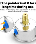 Back view of Glycerin-Filled Low Pressure Gauge 0-60 PSI, showing one-eighth inch NPT back mount with highlighted oil plug.
