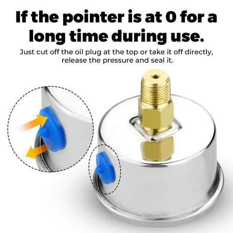 Back view of Glycerin-Filled Low Pressure Gauge 0-60 PSI, showing one-eighth inch NPT back mount with highlighted oil plug.