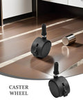 4pcs Swivel Caster Wheels Black for Furniture and Displays Inch on smooth floor, showcasing two sturdy wheels with rubber grips.