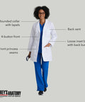 Lily White Lab Coat For Women With Natural Stretch 34 Inch 4 Pocket Scrub Coat Soil Release Fabric Finish Soft Touch Back Vent
