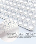 Clear Silicone Adhesive Bumper Pads Pack Of 100 For Drawers Cabinets Glass Tops Cutting Boards Frames And Small Furniture 8mm Round 4mm Thick Self Adhesive Cushions That Prevent Scratches Dings Marring Slippage on a white background