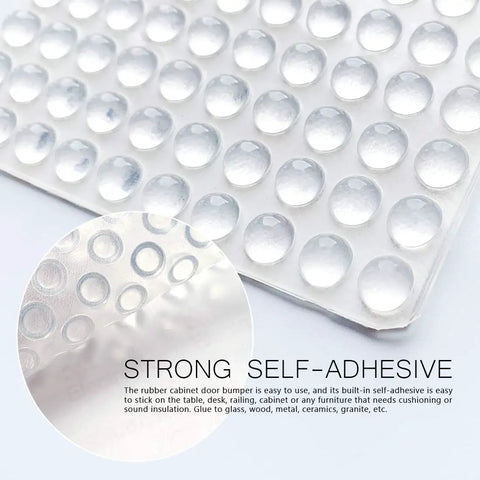 Clear Silicone Adhesive Bumper Pads Pack Of 100 For Drawers Cabinets Glass Tops Cutting Boards Frames And Small Furniture 8mm Round 4mm Thick Self Adhesive Cushions That Prevent Scratches Dings Marring Slippage on a white background
