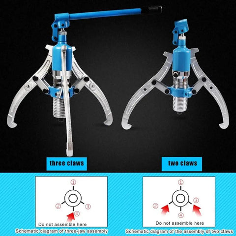 Beefy Hydraulic Wheel Bearing Puller Kit With 3 Jaw Separator For Heavy Machinery Repair, Durable Steel, Two and Three Claw Setup