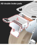 AB double brake pads detail of Four Pack Heavy Duty Eight Inch Swivel Castor Wheels With Dual Locking Brakes.