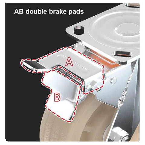 AB double brake pads detail of Four Pack Heavy Duty Eight Inch Swivel Castor Wheels With Dual Locking Brakes.