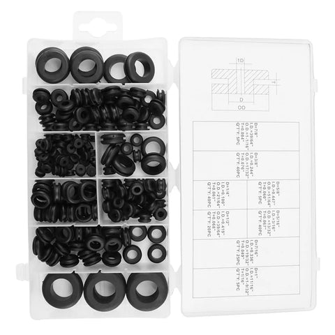 Top Notch Soft Plastic Grommet Kit Featuring 8 Sizes For Pipes Hydraulic Air Gas Lines Plus Pvc Snap Shut Cable Protection Assortment black rubber grommets in organizer case