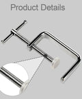 G Clamp Hand Tool For Tightening With Precise Threaded Screw And Ergonomic T Handle, chrome finish, close-up of screw thread, 9 cm