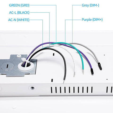 160W LED Linear High Bay Light for Warehouse and Shop Floor wiring details with color-coded cables for installation.