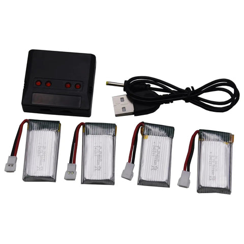 4 Pack 3.7V 500mAh LiPo Batteries With MX2.0 Plug And 4 Port USB Charger Box That Lets You Charge Four Batteries At Once