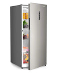 No Brainer 14 Cu Ft Upright Freezer Convertible Fridge With Smart Digital Controls opened showing fresh produce and frozen items.