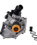 Direct Bolt In Thermostat Housing Assembly For Vw Golf Audi A3 A4 2012 To 2017 showing front view with yellow cap and accompanying seals.