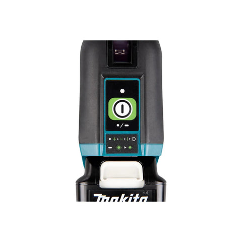 Heavy Duty Cordless Laser Level With Self Leveling Cross Line And Bright Green Beam For Construction Projects That Works Like A Charm Up To 115 Feet Range Paired With 12V CXT Battery System Tool Only close-up of control panel.