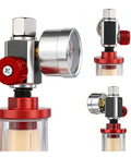 Air Compressor Regulator And Flow Control Valve With Pressure Gauge And Oil Water Separator For Pneumatic Tools, close-up view