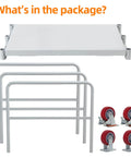 Heavy Duty Steel Panel Cart In Light Gray Offers Rust Resistant Powder Coating And Smooth Rolling Nylon Casters For Garage Or Warehouse Material Handling Built Legit Tough For The Daily Grind components including flat steel deck, three frames, and red nylon casters