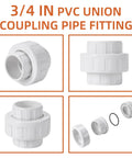 Image showing various angles of Twenty Pack Three Quarter Inch PVC Union Fittings Socket To Socket Slip Union Connector with EPDM O-Ring.