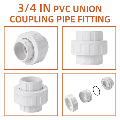 Image showing various angles of Twenty Pack Three Quarter Inch PVC Union Fittings Socket To Socket Slip Union Connector with EPDM O-Ring.