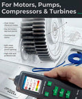 Workhorse Industrial Vibration Meter VM 422 With Memory For Trend Tracking, 3 In 1 Vibration Diagnostics, Measures Acceleration 0.1 To 199.9 m/s2, Velocity 0.1 To 199.9 mm/s, Displacement 0.001 To 1.999 mm, 10 Hz To 4 kHz, 500 Data Storage. handheld vibration meter on motor gear for maintenance checks