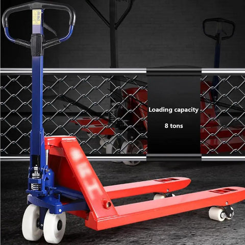 Heavy Duty Manual Pallet Truck Slams 8 Ton Loads With Rock Solid Hydraulic Power compact design and 8-ton capacity shown in warehouse.