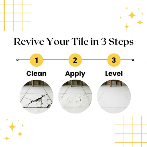 Quick Drying Tile Repair Kit For Ceramic Porcelain Granite And Marble DIY Crack Filler Set before and after 3-step process.