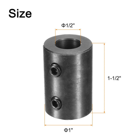 Shaft coupling, 1/2 inch bore, 1 inch OD, 1-1/2 inch length, black oxide steel, two set screws