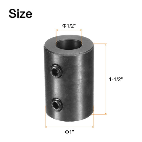 1/2 Inch Bore Shaft Coupling With 1 Inch Outside Diameter And 1-1/2 Inch Length Black Oxide Steel Rigid Coupler With Two Set Screws For Motors, Wheels, And DIY Hacks