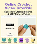 Image showing hands crocheting with Deluxe Beginner Crochet Kit Bundle With 116 Piece Set and online tutorial interface.