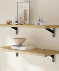 Wall-mounted wooden shelves supported by 12 Pack 16 By 10 Inch Built Like A Tank Metal L Shaped Shelf Brackets with decor items