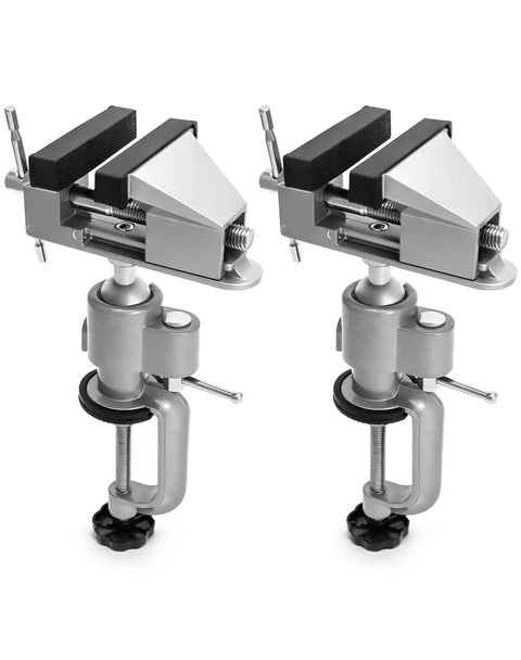 Two Pack 3 Inch Universal Tabletop Clamp Vise with 360 Degree Rotation and 45 Degree Tilt, aluminum alloy, side view