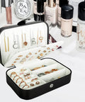 Travel Jewelry Case With PU Leather Exterior And Velvet Lining Portable On The Go Mini Jewelry Organizer for women open with jewelry
