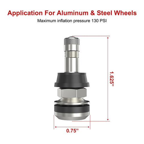 SUNSOUL TR416 metal tire valve stem, outer-mount, silver, high-pressure clamp-in design, front view