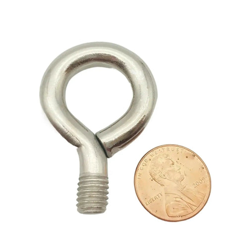 Heavy Duty 25 Piece Set Of M3 To M10 Lifting Eye Bolts And Ring Screw Hooks Threaded Hardware Kit In 304 Stainless Steel Rustproof And Outdoor Ready Solid One Piece Design For Secure Lifts, stainless eye bolt with threaded base beside coin