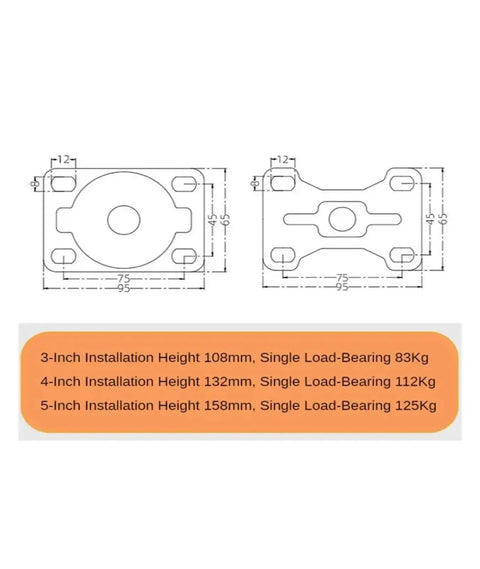 Diagram displaying specifications for Heavy Duty 5 Inch Stem Casters Four Pack Premium Flat Rubber Wheels with load limits.