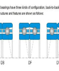 Duplex arrangement bearings showing DB, DF, and DT configurations for Straight Up Premium Pair Of Ceramic Hybrid Angular Contact Ball Bearings Abec Seven Precision 70 X 110 X 20 Mm.