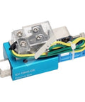 Heavy Duty Tight Pneumatic High Flow Vacuum Generator With Slick Integrated Control Valve And Integrated Silencer side view with electrical connections and pressure gauge.