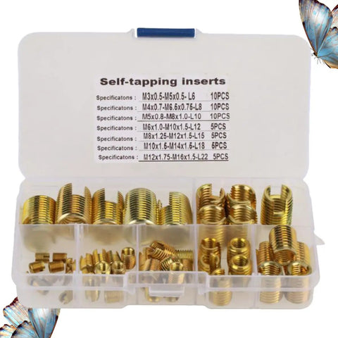50 Piece Slotted Self Tapping Screw Thread Repair Kit Made From Tough Carbon Steel For Bold Auto And Bike Fix It Yourself Gear That Gets The Job Done Fast, case of gold inserts
