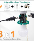 E26 To Dual Prong Outlet Adapter With Pull Chain On Off Switch For Light And Power Standard E26 Base To Two Outlet Splitter Black