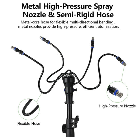 Standing Outdoor Patio Misting System Portable Cooling Unit with semi-rigid hose and high-pressure nozzles, adjustable height