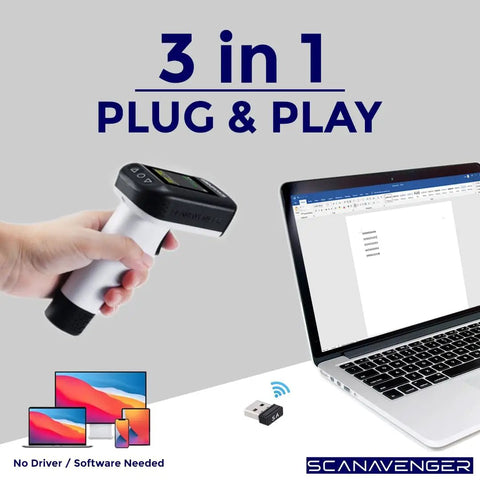 Portable Bluetooth 1D And 2D Barcode Scanner With LCD Display And Stand, Cordless Handheld Gun For Inventory, No Software Needed